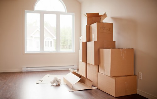 Household boxes and furniture being loaded for a Bermondsey move