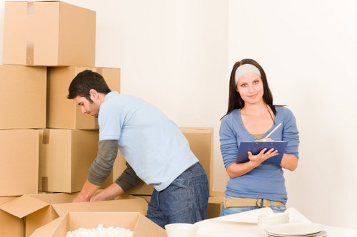 Recycling boxes and moving materials being reused after relocation